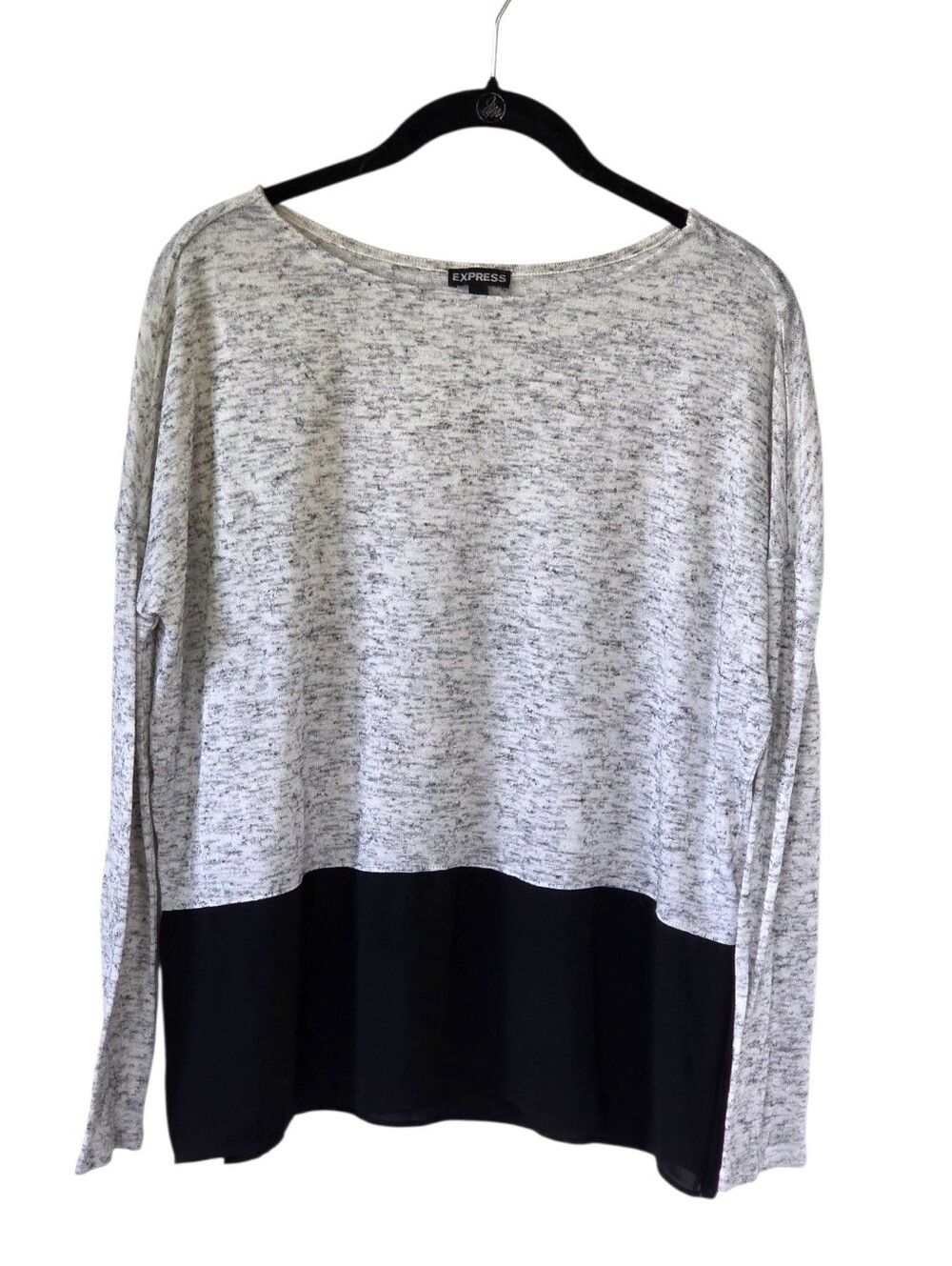 Express Gray Black Marled Mixed Media Chiffon Hem Dolman Top XS Minimalist